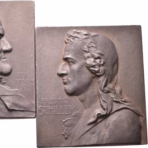 AE Plaketa b.l. (Stiastny) - Richard Wagner a Friedrich Schiller. 65 x 57 mm_2 ks