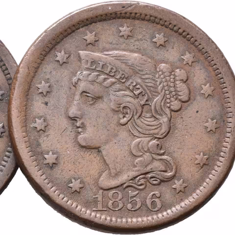 1 Cent 1855, 1856, KM.67, patina, rysky a drobné hranky_2 ks