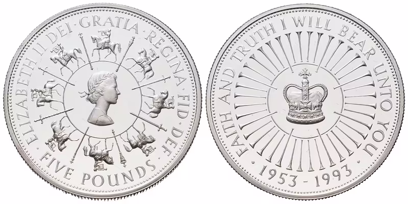 Velká Británie, 5 Pounds 1993 - Korunovace