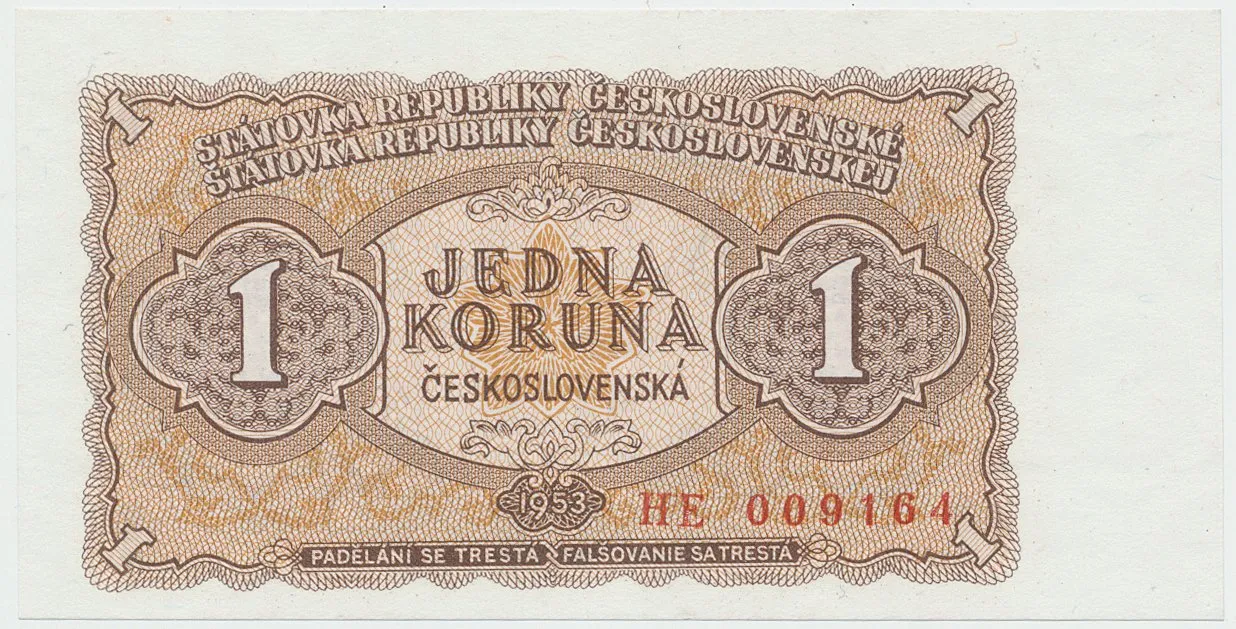 Československo, 1 Koruna 1953, tisk Praha, série HE, Hej.89b1