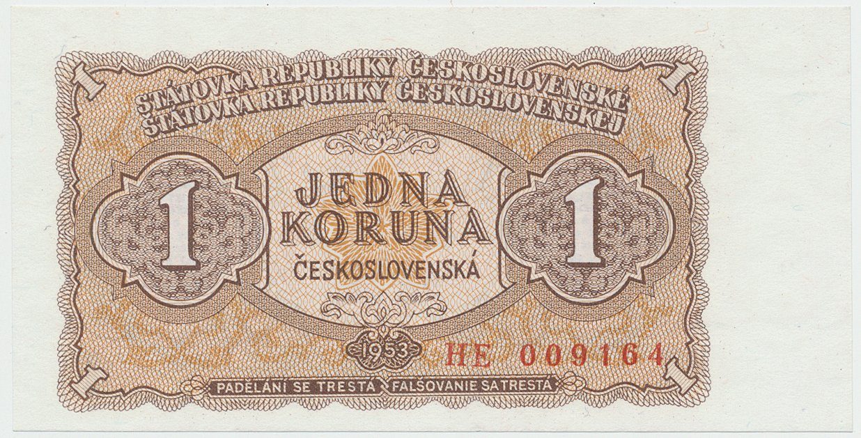 Československo, 1 Koruna 1953, tisk Praha, série HE, Hej.89b1