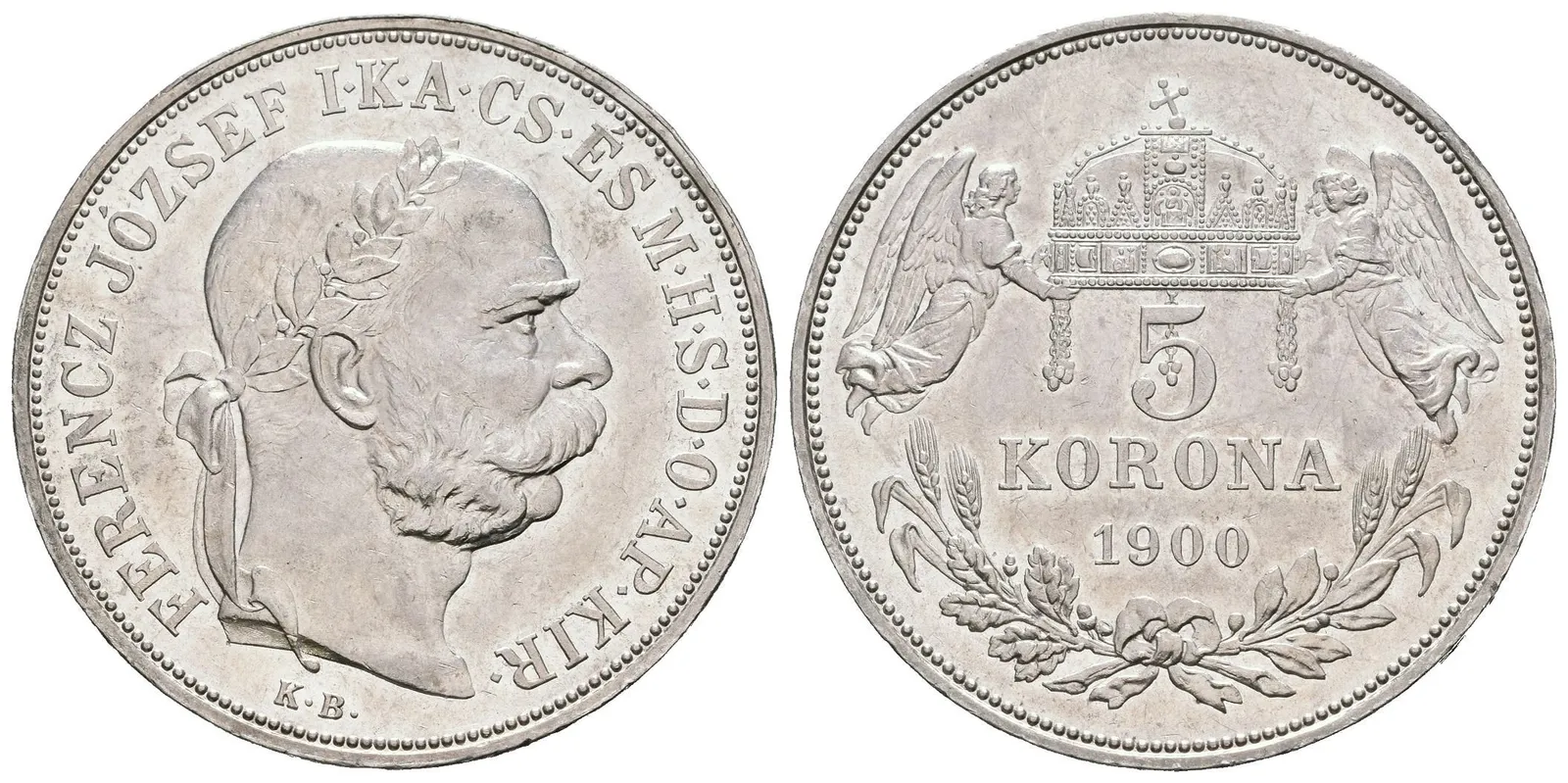 5 Koruna 1900 KB, krásná zachovalost, téměř plný ražební lesk, patina, — 1