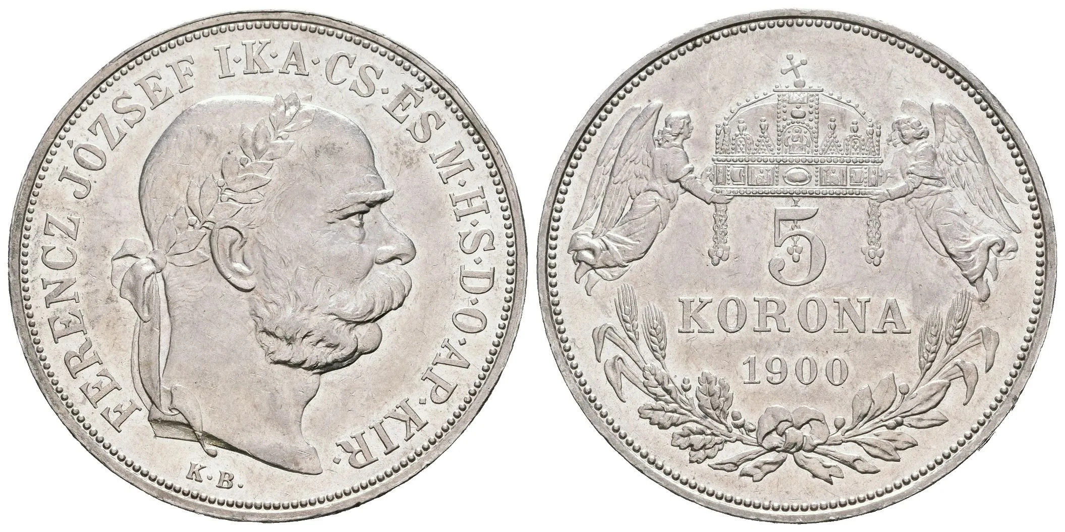 5 Koruna 1900 KB, krásná zachovalost, téměř plný ražební lesk, patina, — 1