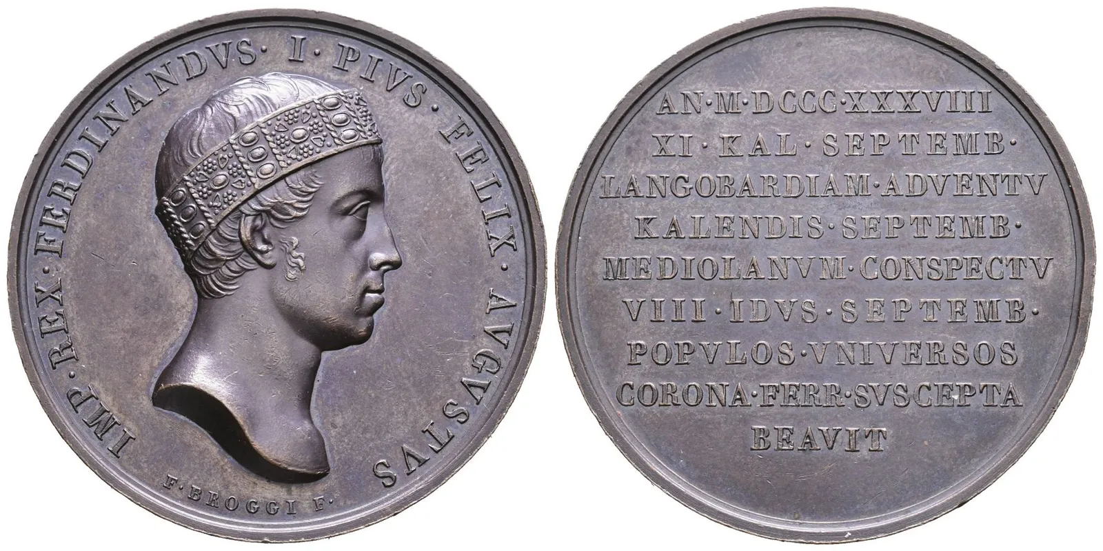 AE Medaile 1838 (F. Broggi) - Ke korunovaci na lombardsko-benátského krále 6. 9. 1838 — 1