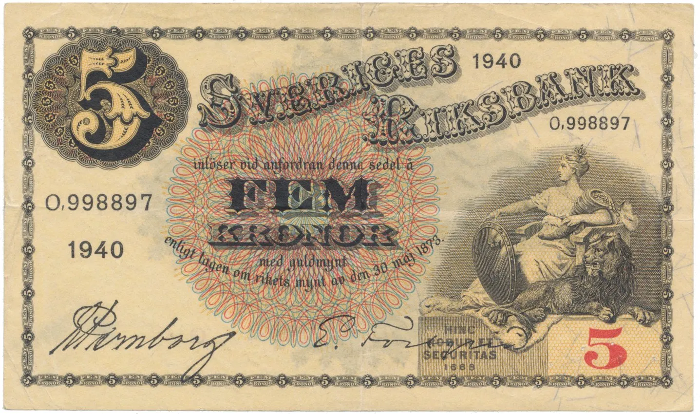 Švédsko, 5 Kronor 1940, P.33w
