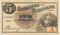 Švédsko, 5 Kronor 1940, P.33w