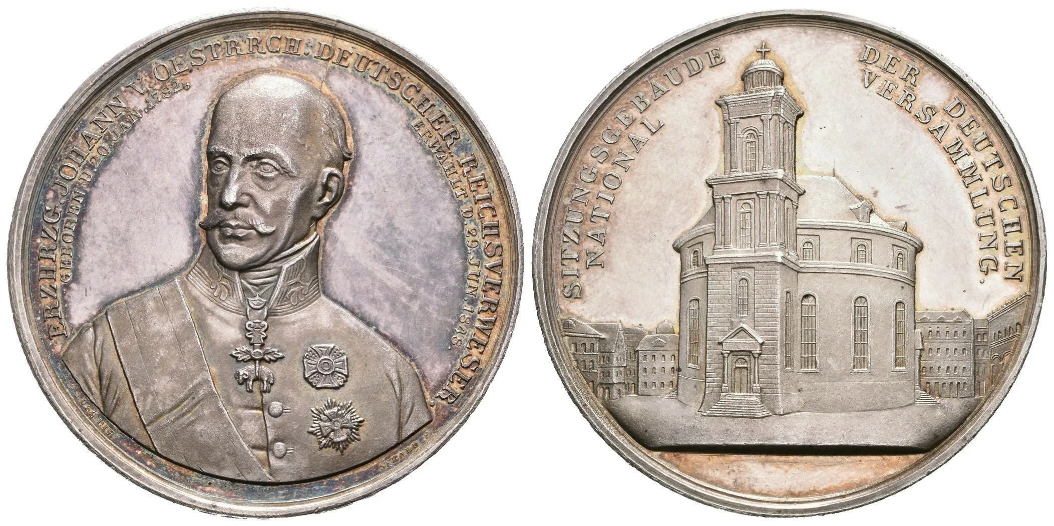 AR Medaile 1848 (Sebald, Neuss) - Ke zvolení říšským kancléřem. Poprsí částečně zepředu, — 1