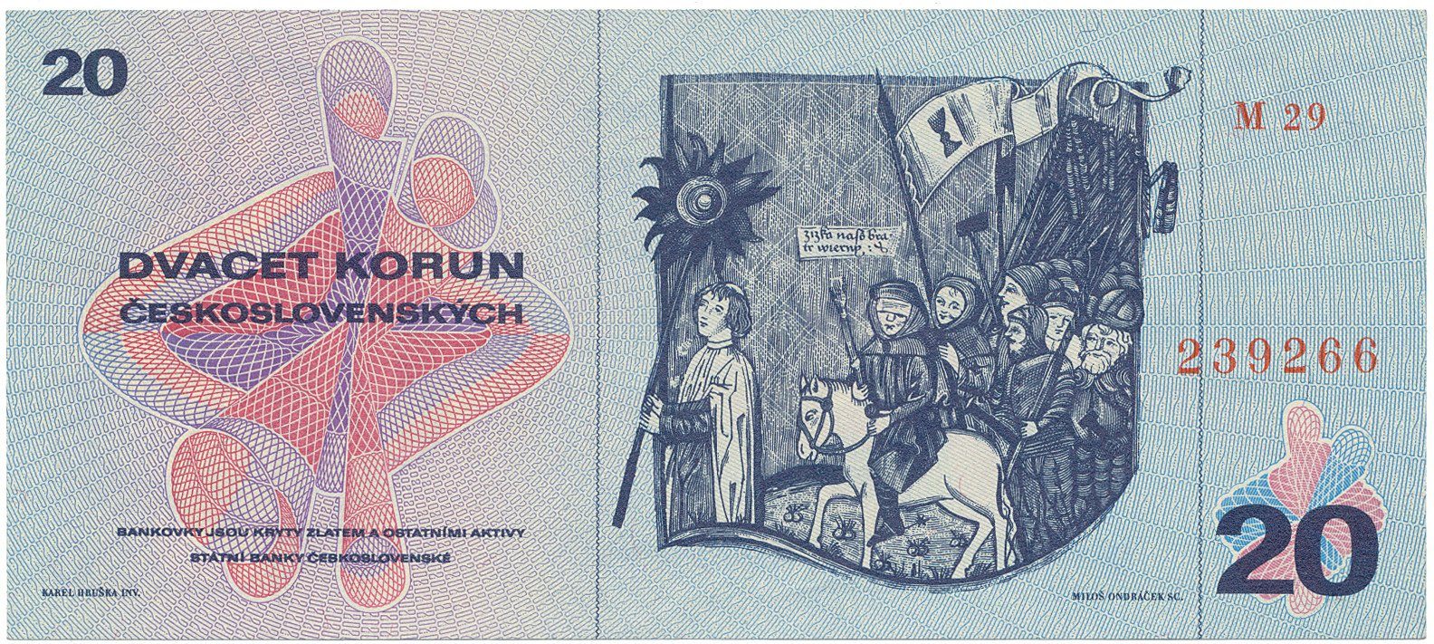 Československo, 20 Koruna 1970, série M, Hej.104aM