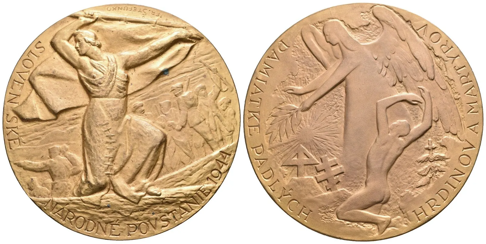 AE Medaile b.l. - Na památku Slovenského národního povstání. Pozlac. bronz 70 mm — 1
