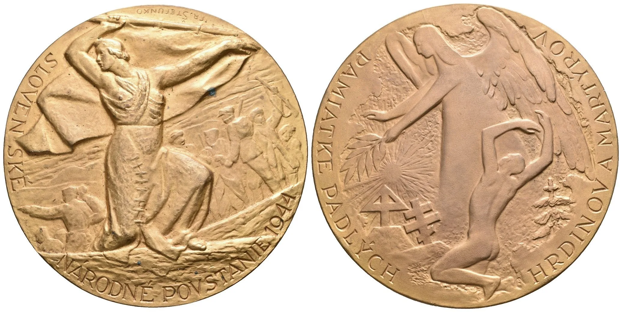 AE Medaile b.l. - Na památku Slovenského národního povstání. Pozlac. bronz 70 mm — 1