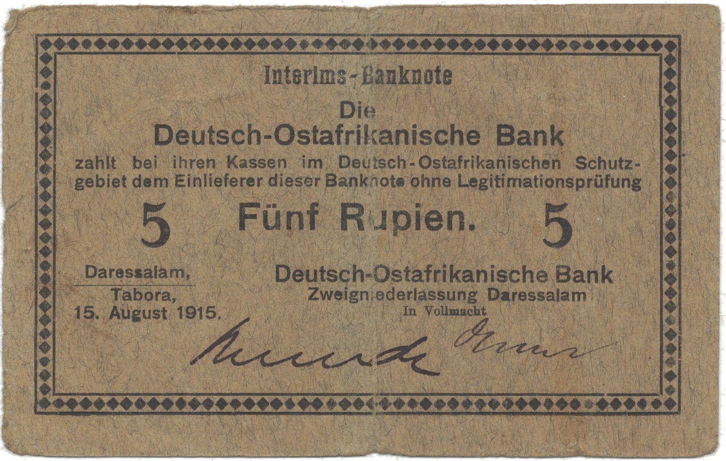 Německá Východní Afrika, 5 Rupien 15. 8. 1915, série C, R.910i