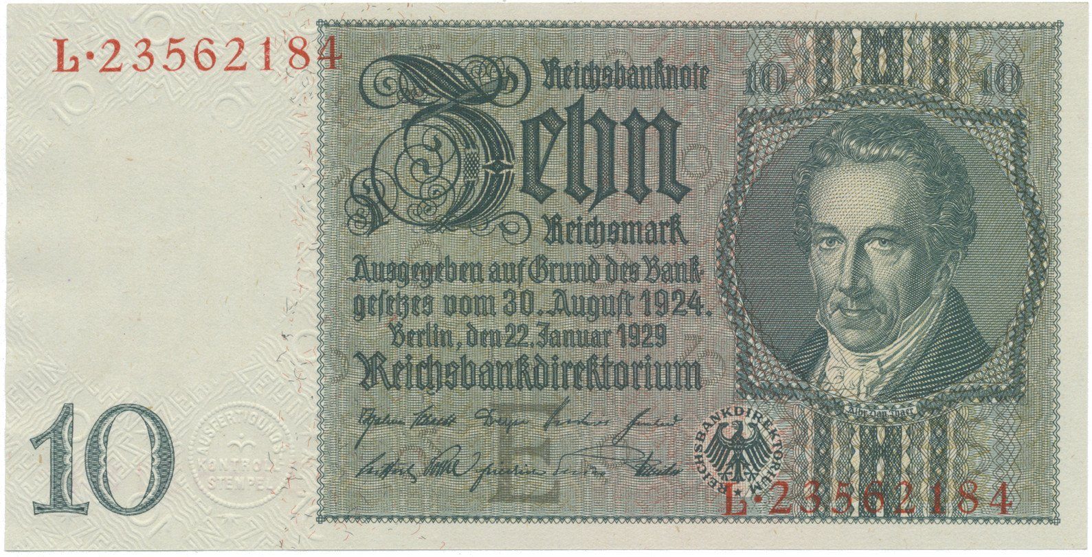 Německo, 10 Reichsmark 1929, typ O/O, Hej.D2c