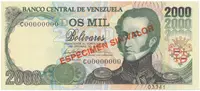 Venezuela, 2000 Bolivares 1998, anulát - ESPECIMEN SIN VALOR, P.77bs