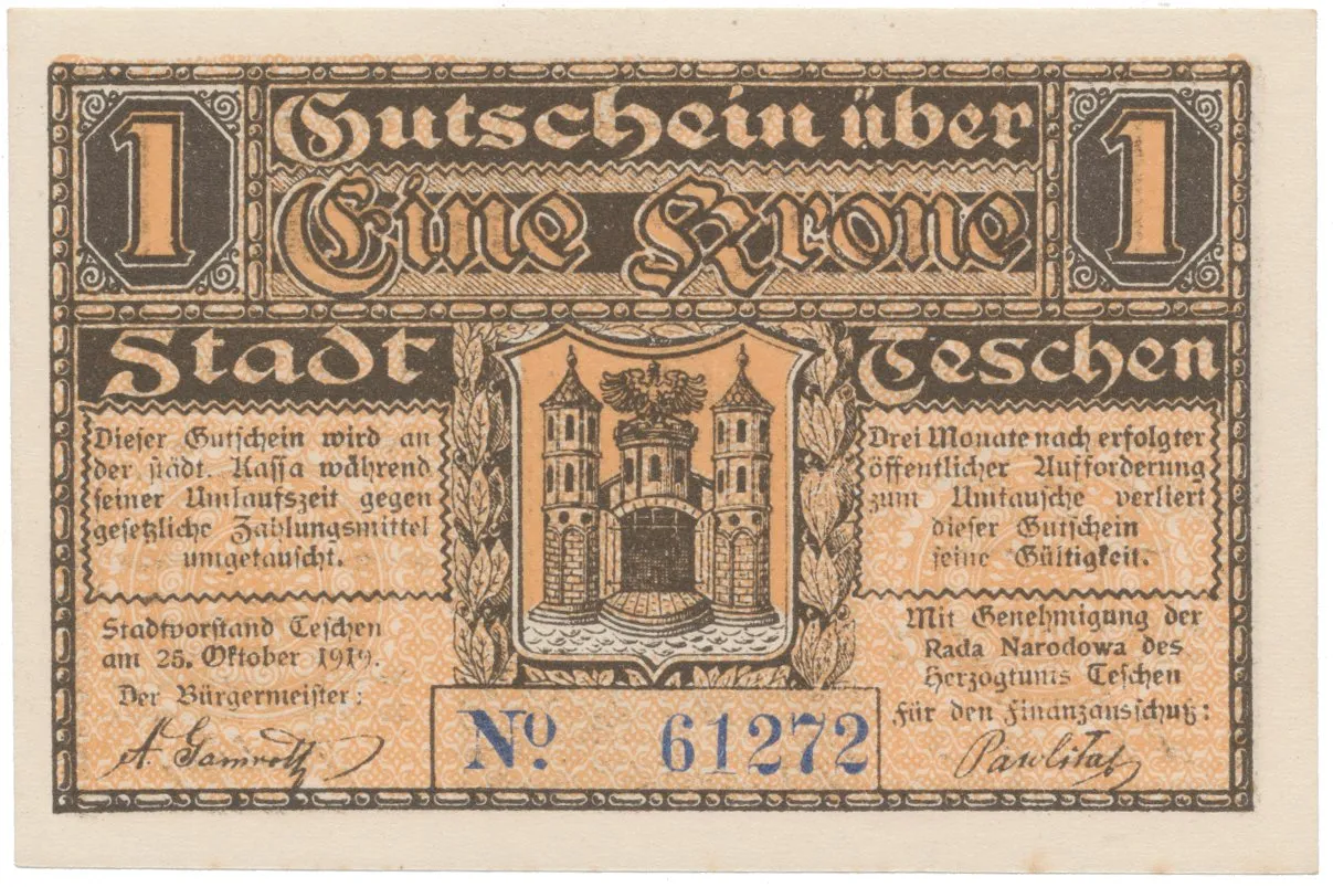 Teschen / Cieszyn (Těšín) - město, 1 K  25. 10. 1919, HH.217.4.3a