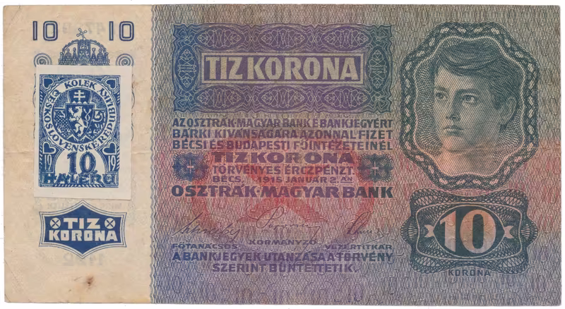 10 Koruna 1915 (1919), stříhaný kolek, Hej.1a