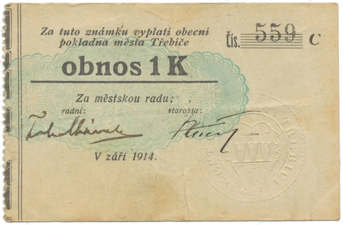 Třebíč - město, 1 K září 1914, silnější K, HH.223.5.10b1
