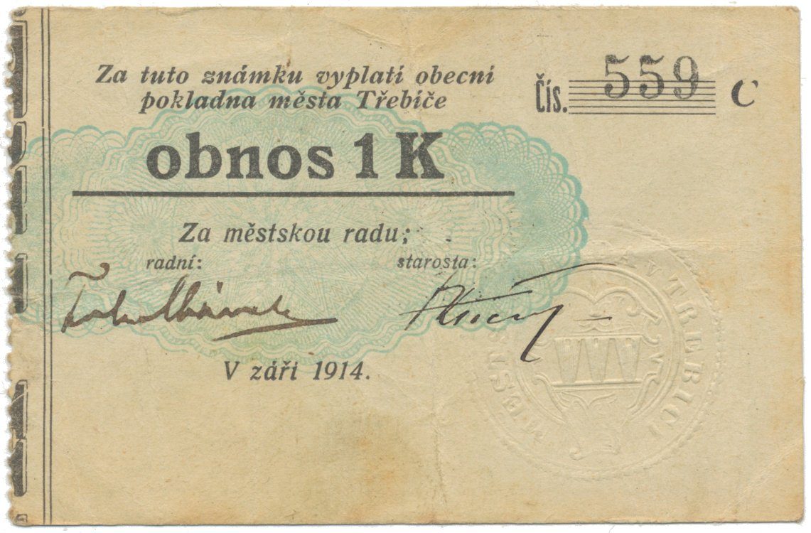 Třebíč - město, 1 K září 1914, silnější K, HH.223.5.10b1