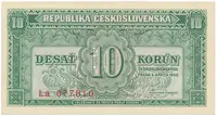 Československo, 10 Koruna 1950, série Aa - Zh, perforace 3 md v obloučku, Hej.86b.S2