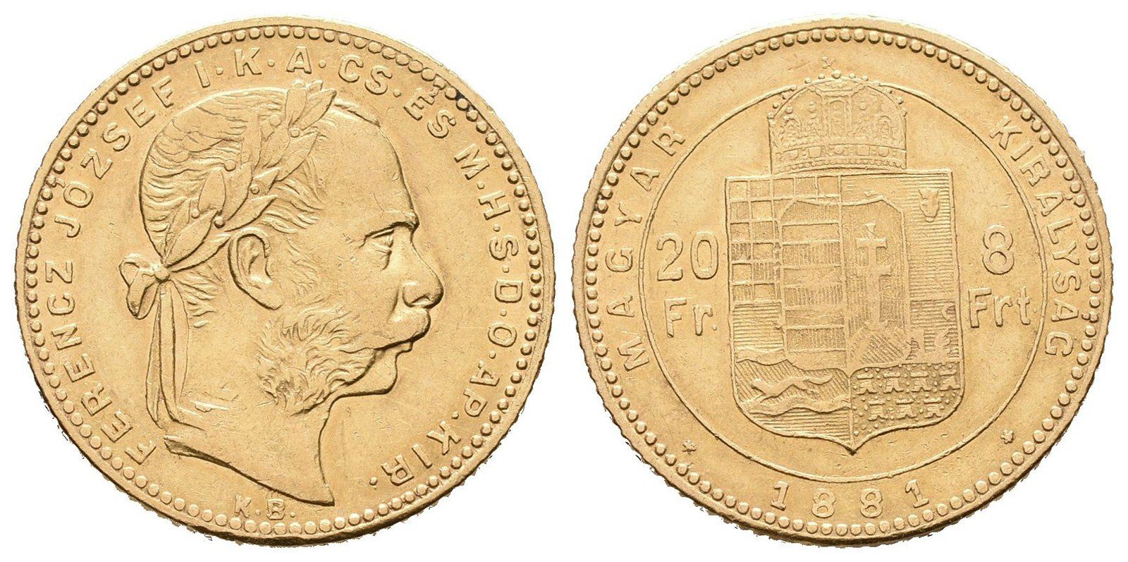 8 Zlatník / 20 Frank 1881 KB