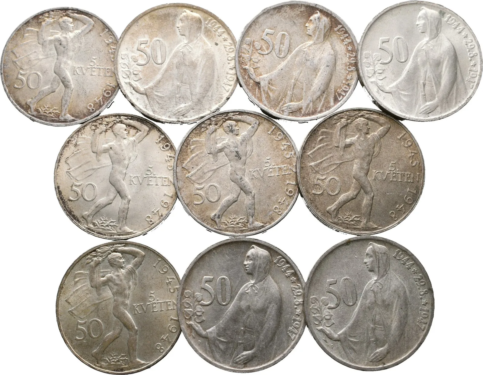50 Kč 1947 - SNP (5x), 50 Kč 1948 - 5. Květen, pěkné zachovalosti, patina_ — 1