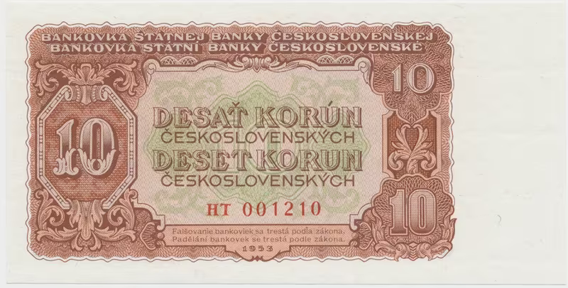 Československo, 10 Koruna 1953, tisk Praha, série HT, Hej.92b