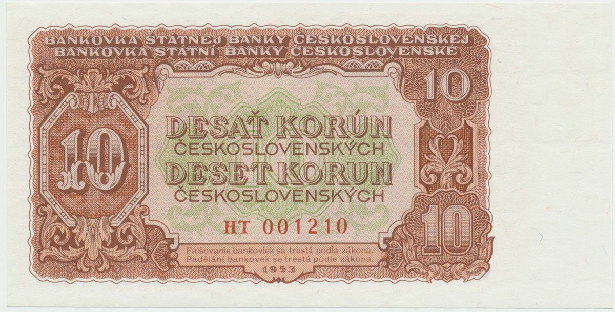 Československo, 10 Koruna 1953, tisk Praha, série HT, Hej.92b