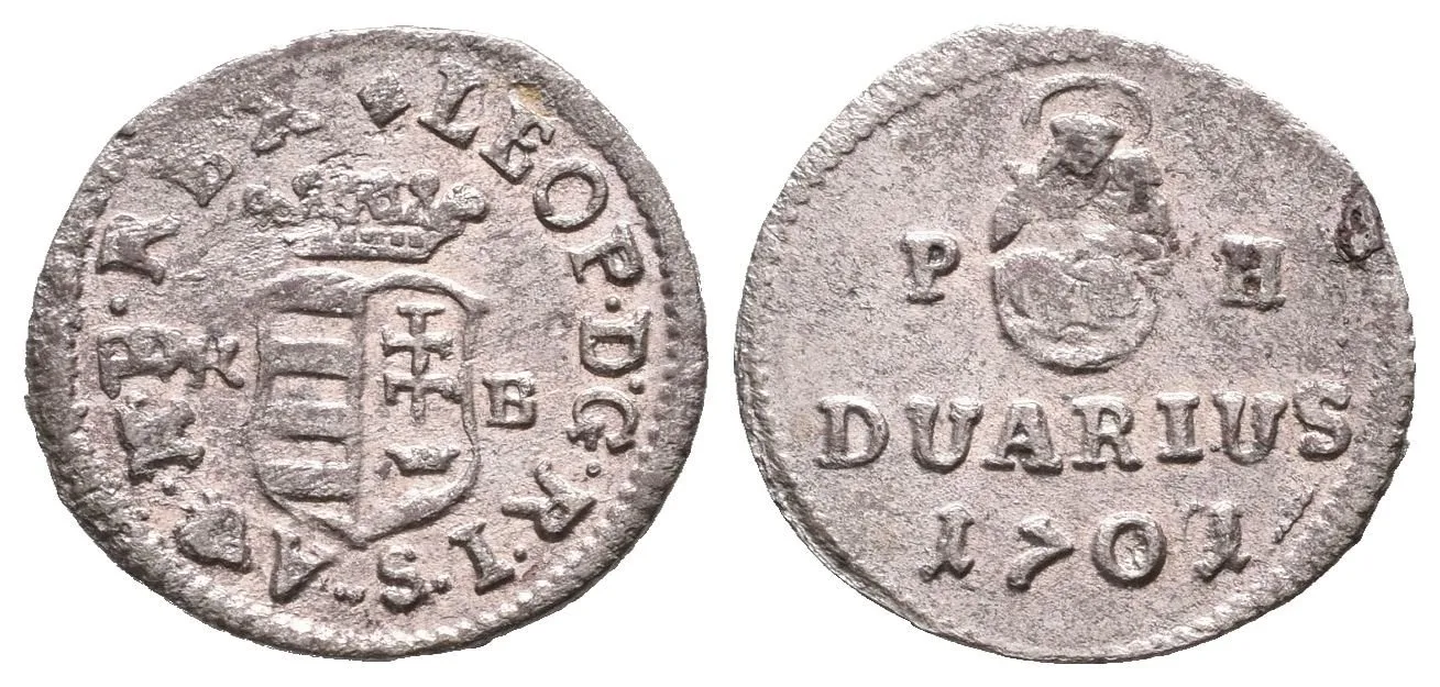 Duarius 1701 KB, Kremnica, Husz.1499, pěkná zachovalost, patina, zbytky lesku — 1