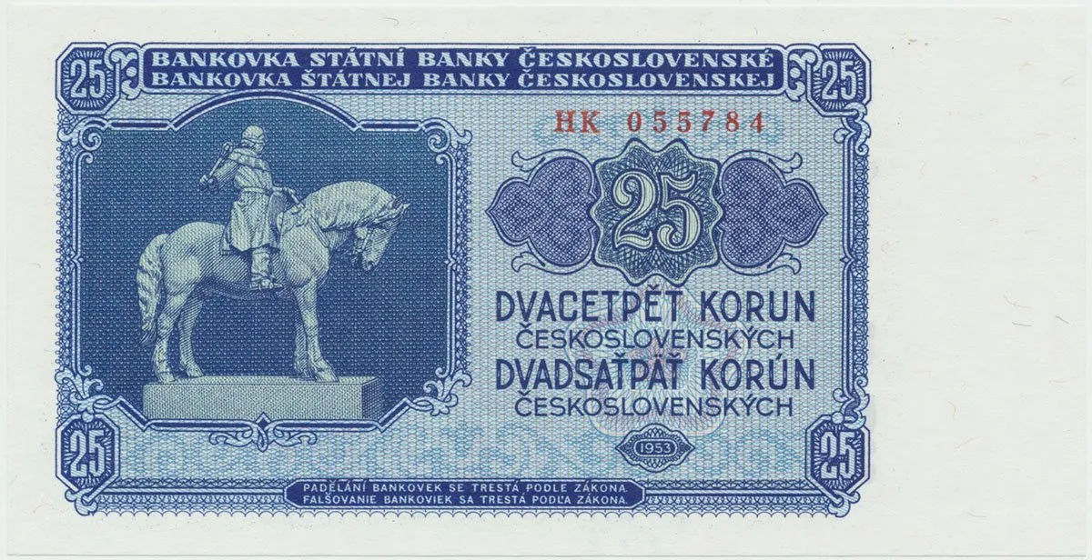 Československo, 25 Koruna 1953, tisk Praha, série HK, Hej.93b
