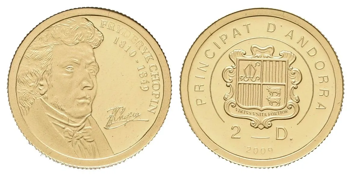 2 dolary - 2009 - Au 1,00 g - 999.9/1000 - Fryderyk Chopin