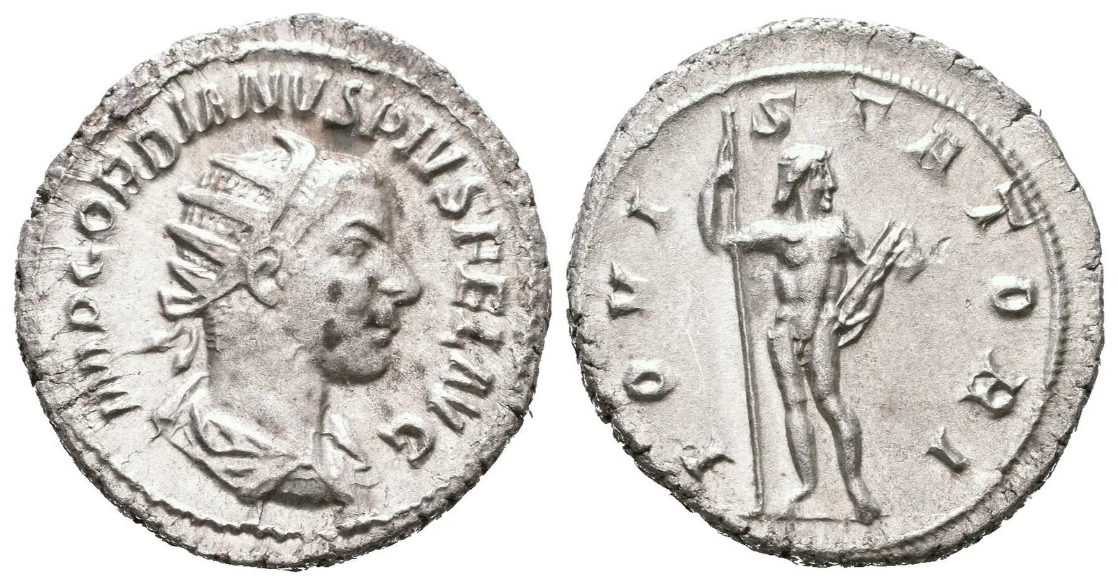 Antoninian, 241 - 243, Rv: IOVIS STATORI, stojící Jupiter čelně hledí doprava, — 1