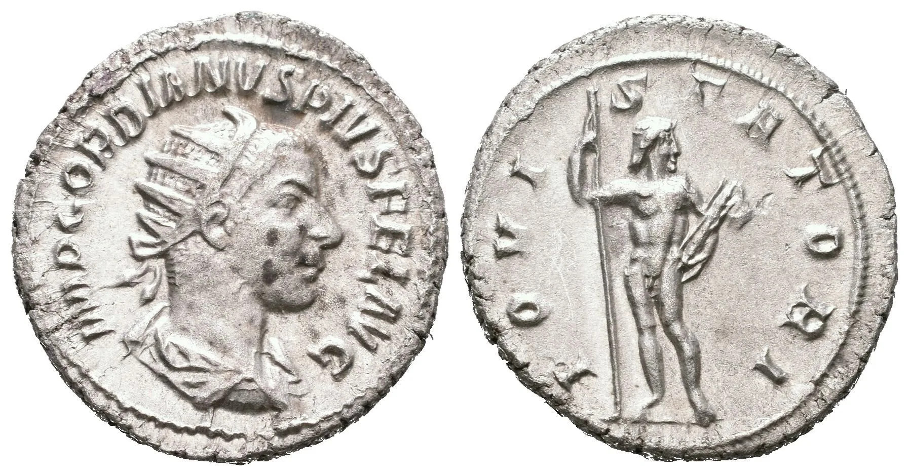Antoninian, 241 - 243, Rv: IOVIS STATORI, stojící Jupiter čelně hledí doprava, — 1