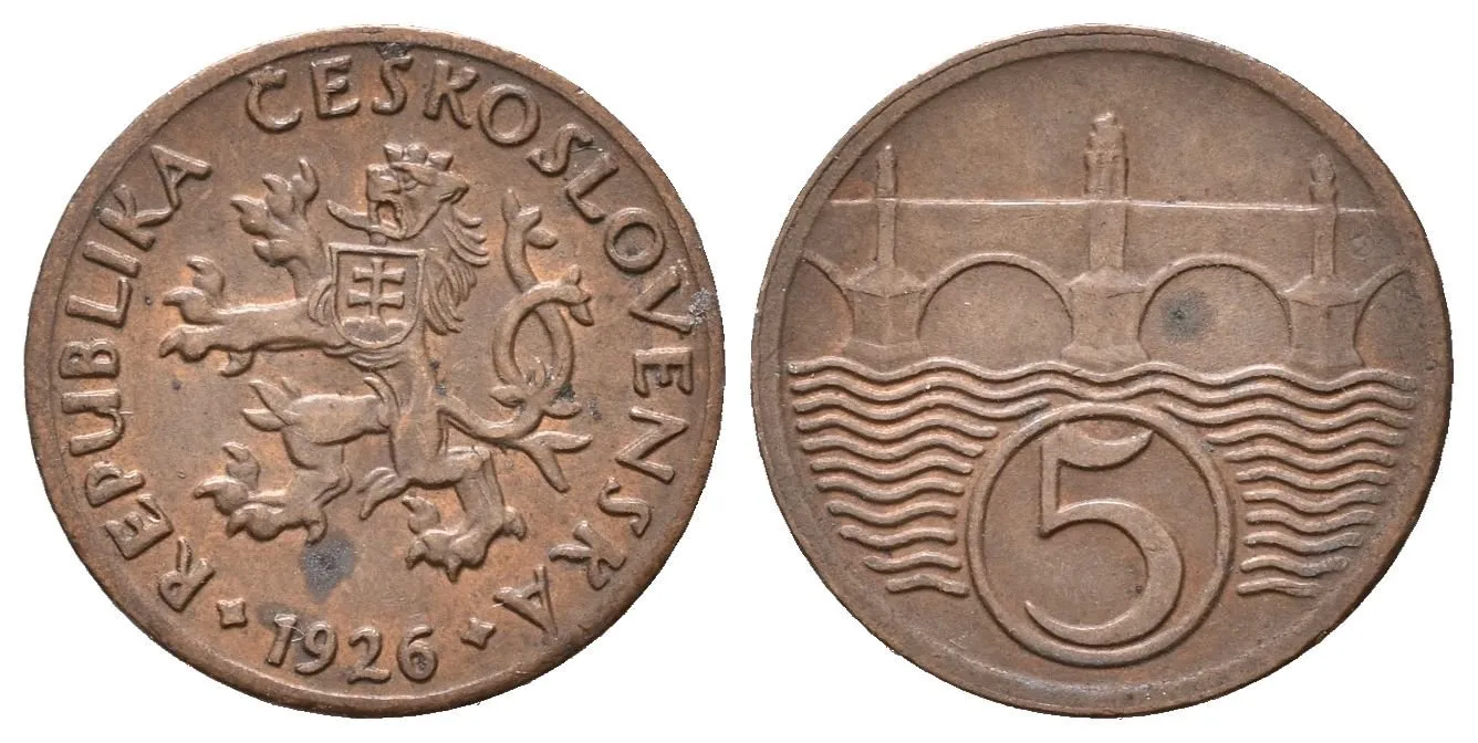 5 Haléř 1926, velmi pěkná zachovalost, patina, zbytky lesku_R! — 1