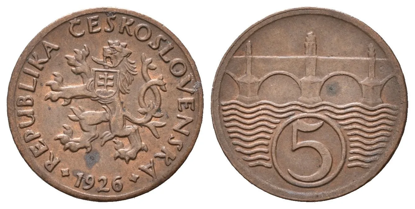 5 Haléř 1926, velmi pěkná zachovalost, patina, zbytky lesku_R! — 1