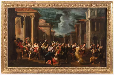 Johann Heiss (Memmingen 1640–1704 Augsburg).  - 
"An Architectural Capriccio with the Rape of the Sabine Women"
