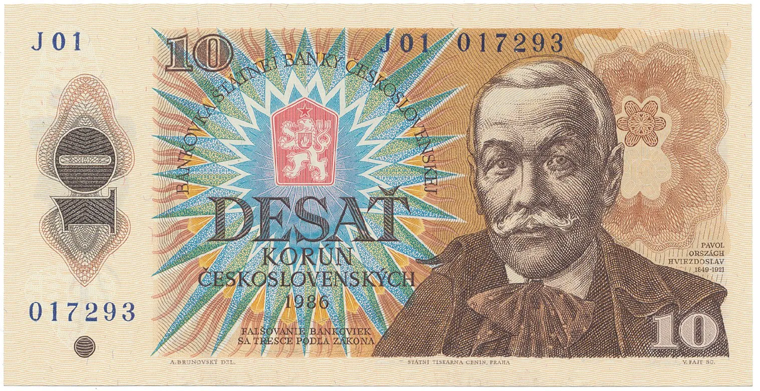 Československo, 10 Koruna 1986, široká první série J 01, Hej.107bJ