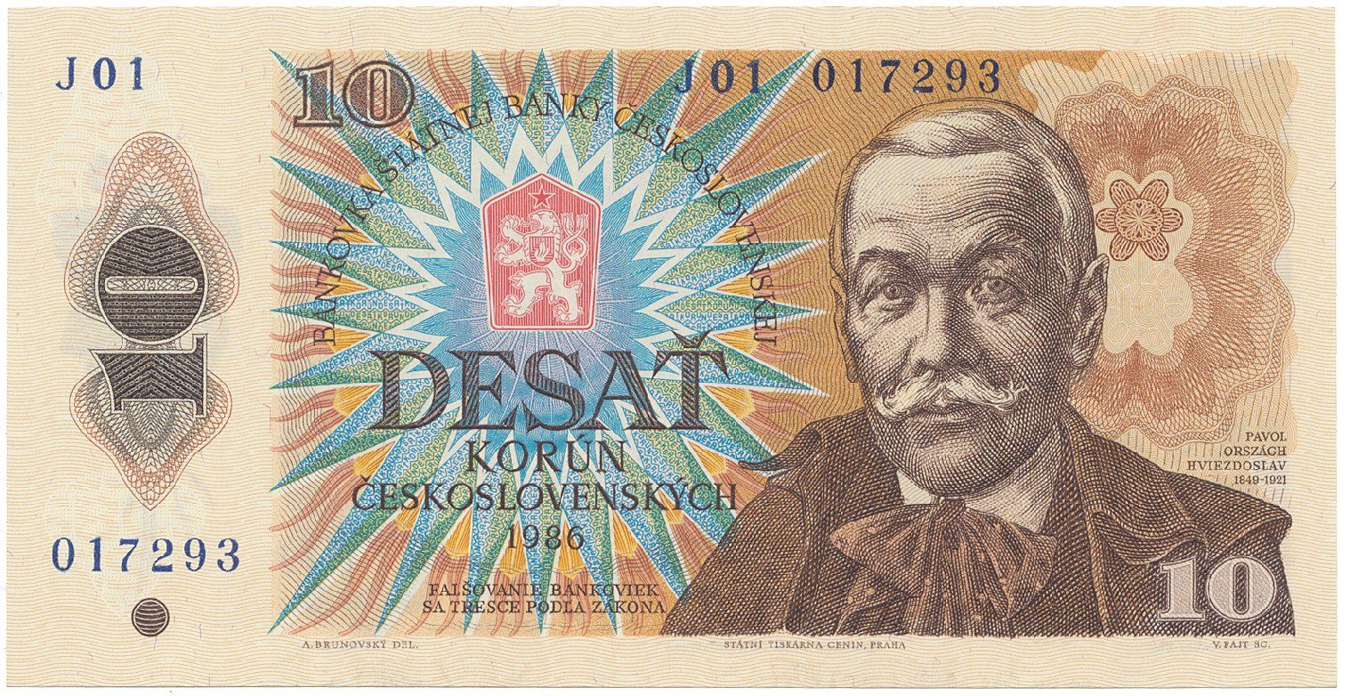 Československo, 10 Koruna 1986, široká první série J 01, Hej.107bJ