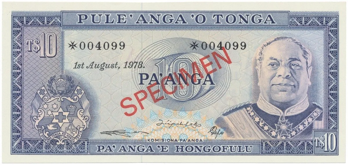 Tonga, 10 Pa´nga 1978, SPECIMEN, P.22cs