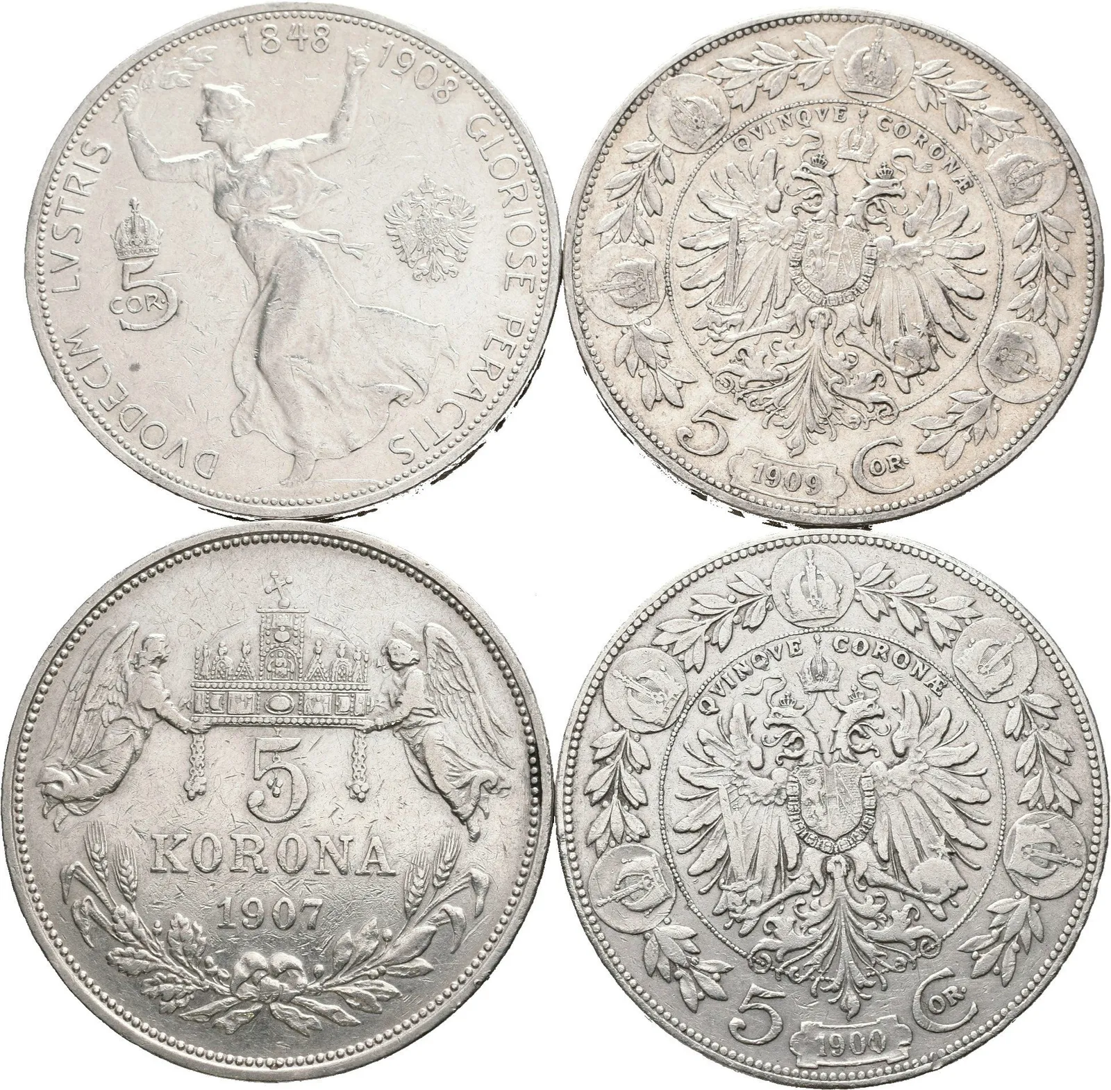 Soubor mincí - 5 Koruna 1909, typ Marschall, 5 Koruna 1909, typ Schwartz, — 1