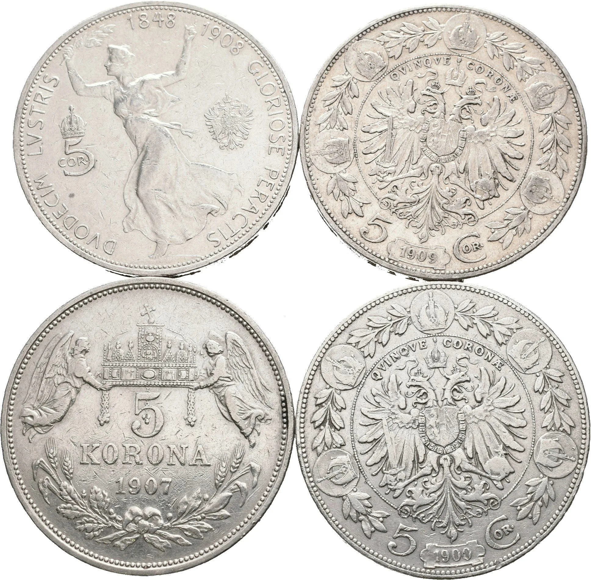 Soubor mincí - 5 Koruna 1909, typ Marschall, 5 Koruna 1909, typ Schwartz, — 1