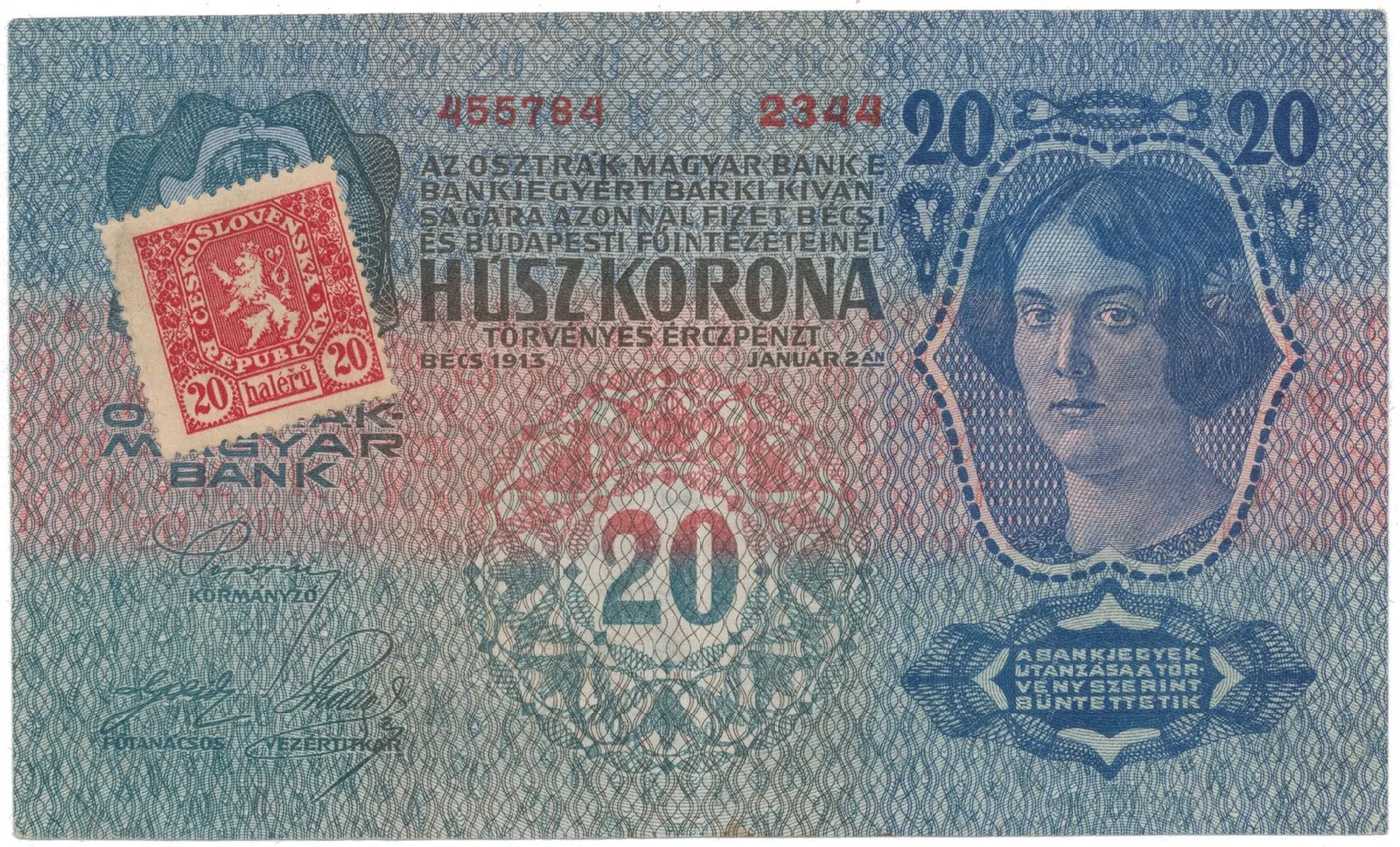 20 Koruna 1913 (1919), I. vydání, Hej.2