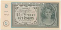 Protektorát Čechy a Morava, 5 Koruna b.d. (1940), tisk Pardubice, série P, perf. SPECIMEN, Hej.31d.S1
