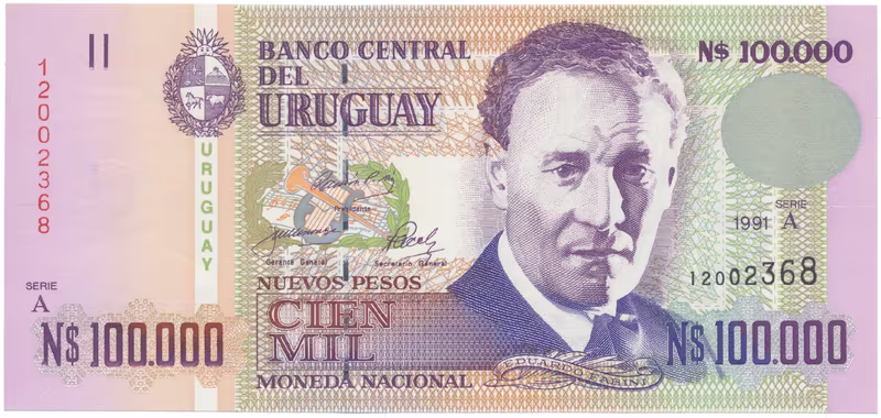 Uruguay, 100.000 Nuevos Pesos 1991, P.71