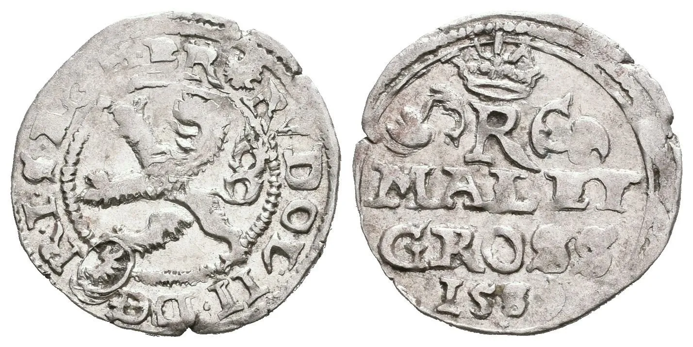 Malý groš 1589, Kutná Hora-Šatný, HN.1b (opis 7a), patina, vady střížku — 1
