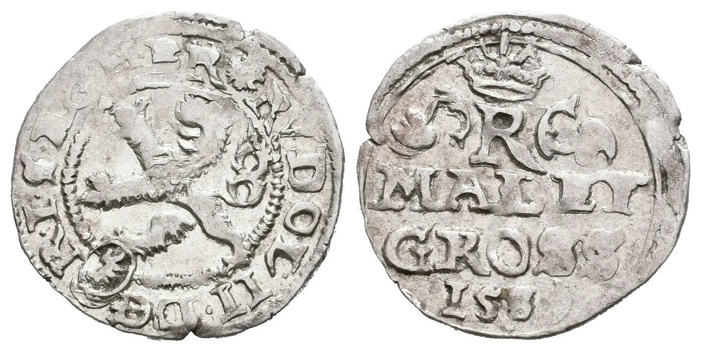 Malý groš 1589, Kutná Hora-Šatný, HN.1b (opis 7a), patina, vady střížku — 1