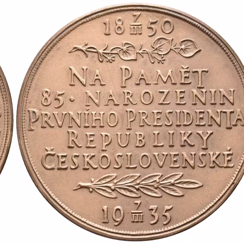 AE Medaile 1935 - K 85. narozeninám T. G. Masaryka. Poprsí T. G. Masaryka zprava,