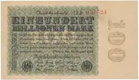 Německo, 100 Millionen Mark 1923, Kreuzblütten, Ro.106h