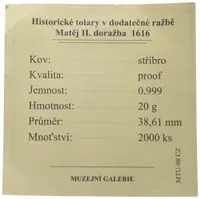 Replika - Historický tolar - Matěj II. 1616 - fotografie 2