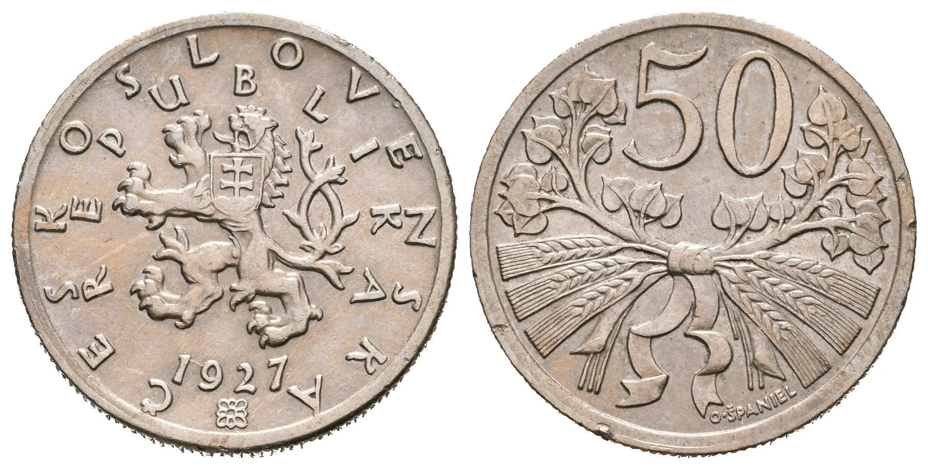 50 Haléř 1927, pěkná zachovalost, patina, nep. hr._R! — 1