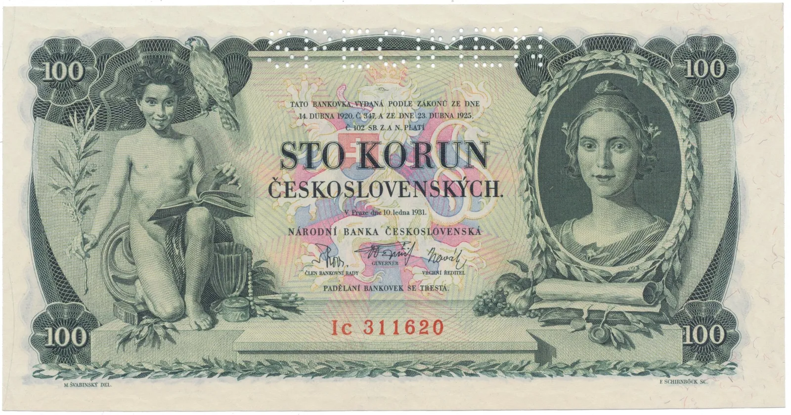 100 Koruna 1931, série Ic, SPECIMEN, Hej.25b2.S1