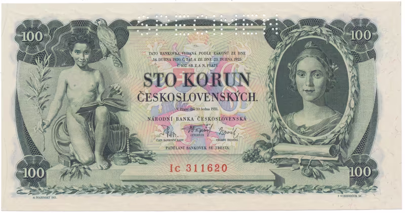 100 Koruna 1931, série Ic, SPECIMEN, Hej.25b2.S1